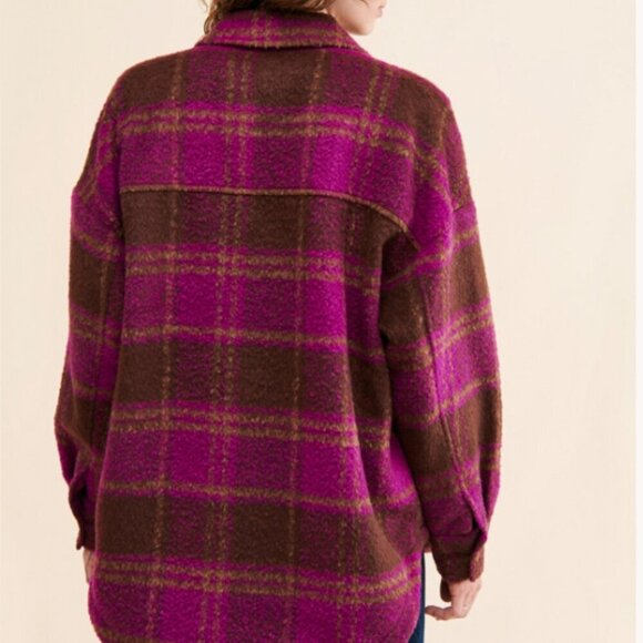 Good American Plaid Oversized 90's Brown Shirt Jacket Size 7/8 US 4XL-5XL - Picture 2 of 3
